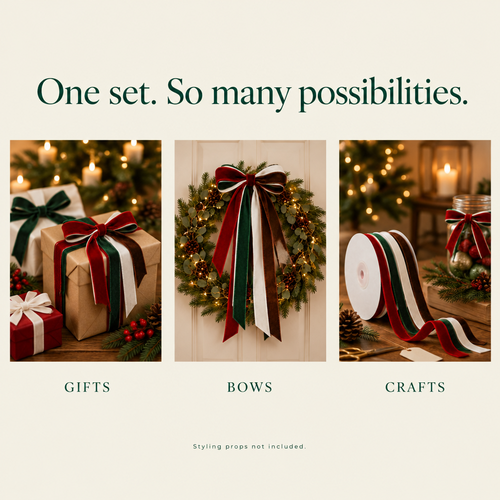 Christmas Velvet Ribbon Set – 4 Colors, 40 Yards — possibilities
