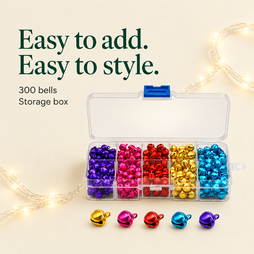 Colorful Mini Jingle Bells with Storage Box – 300 Pack — details