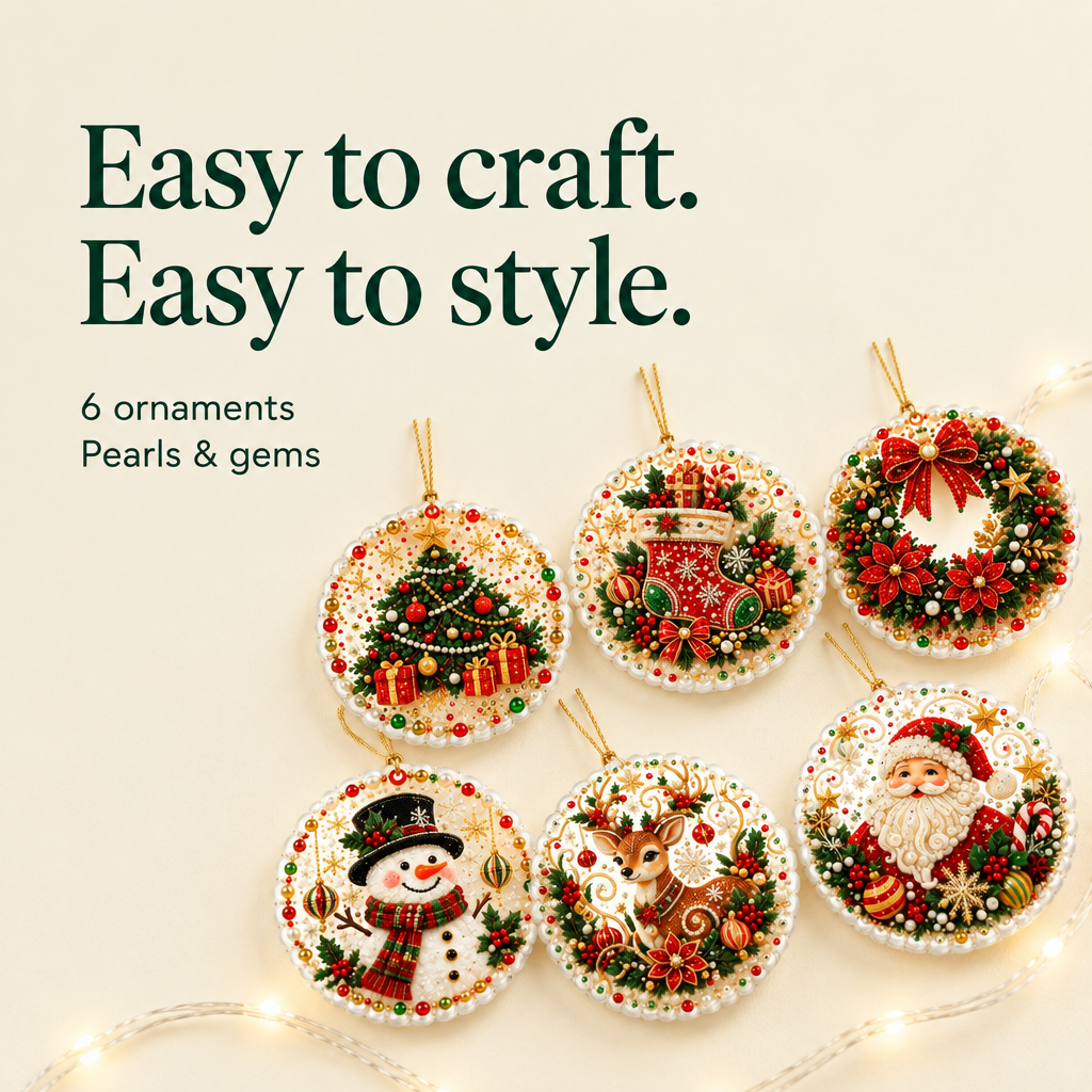 Acrylic Christmas Pearl Art Kit – 6 Ornaments — details