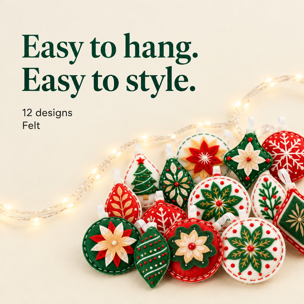 Vintage Felt Christmas Tree Ornaments – 12 Designs — details