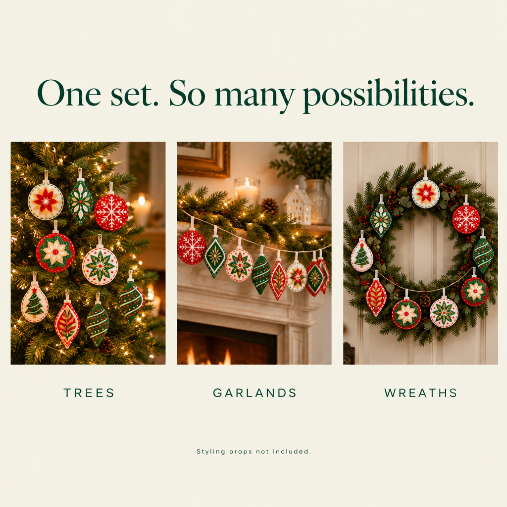 Vintage Felt Christmas Tree Ornaments – 12 Designs — possibilities