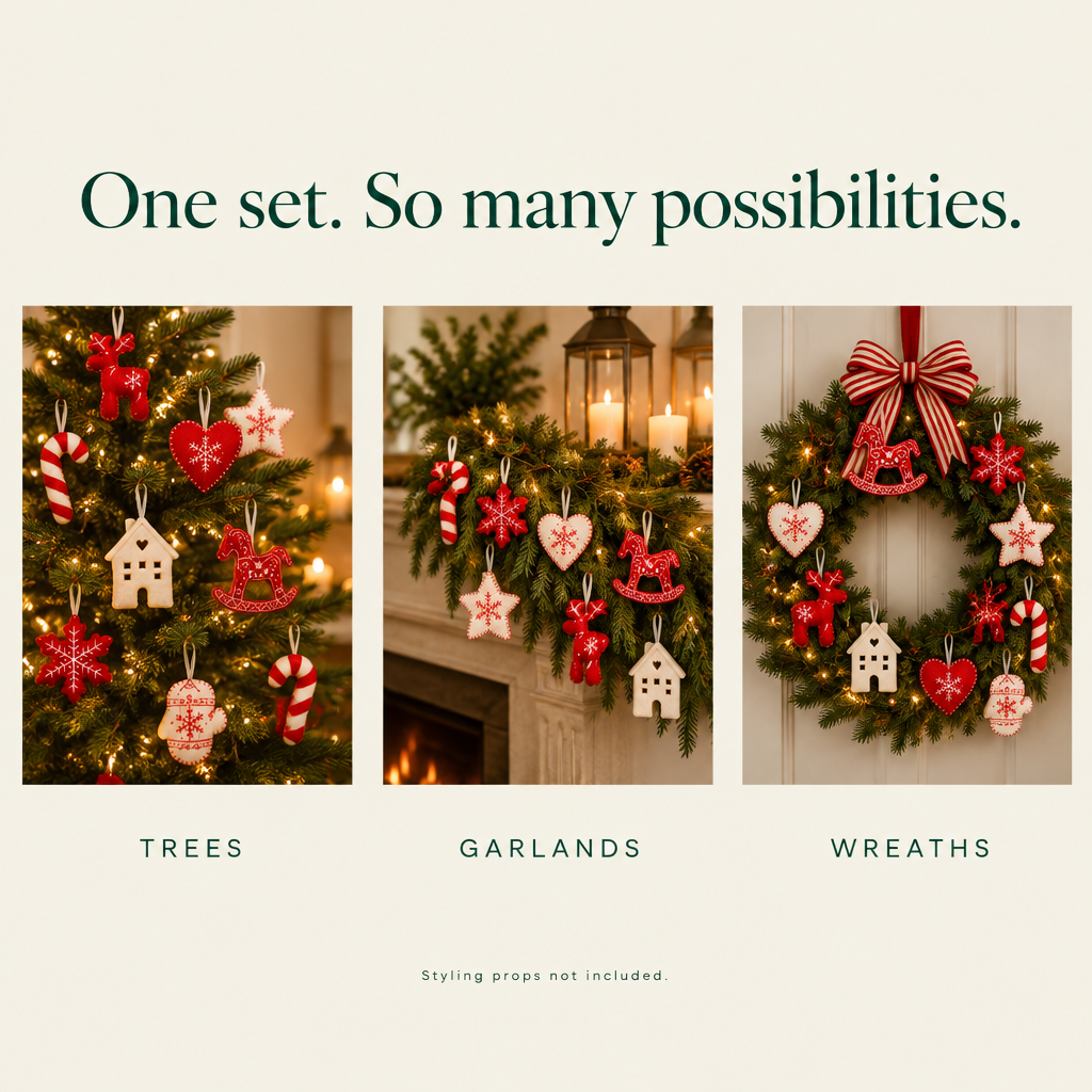 Red & White Nordic Felt Christmas Ornaments – 24 Pack — possibilities