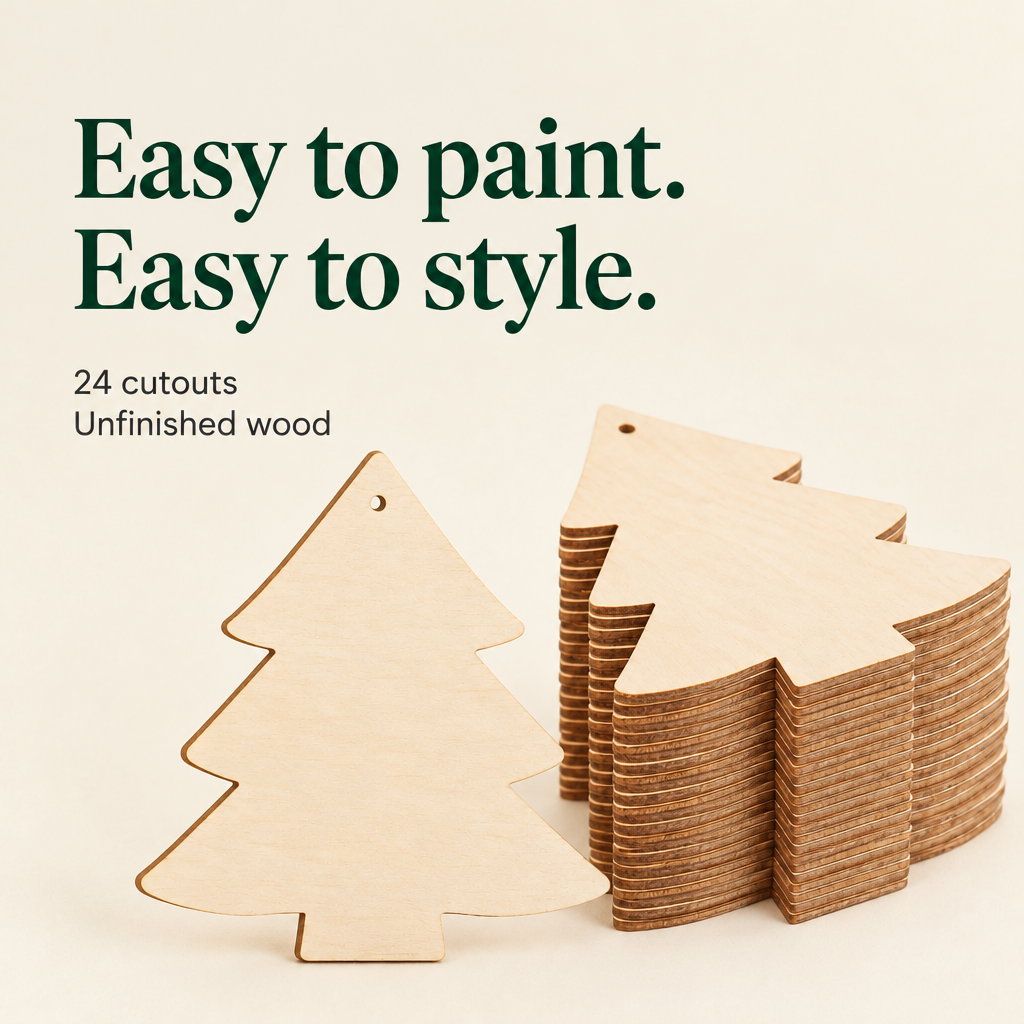 Wooden Christmas Tree Cutouts to Paint – 24 Pack — details