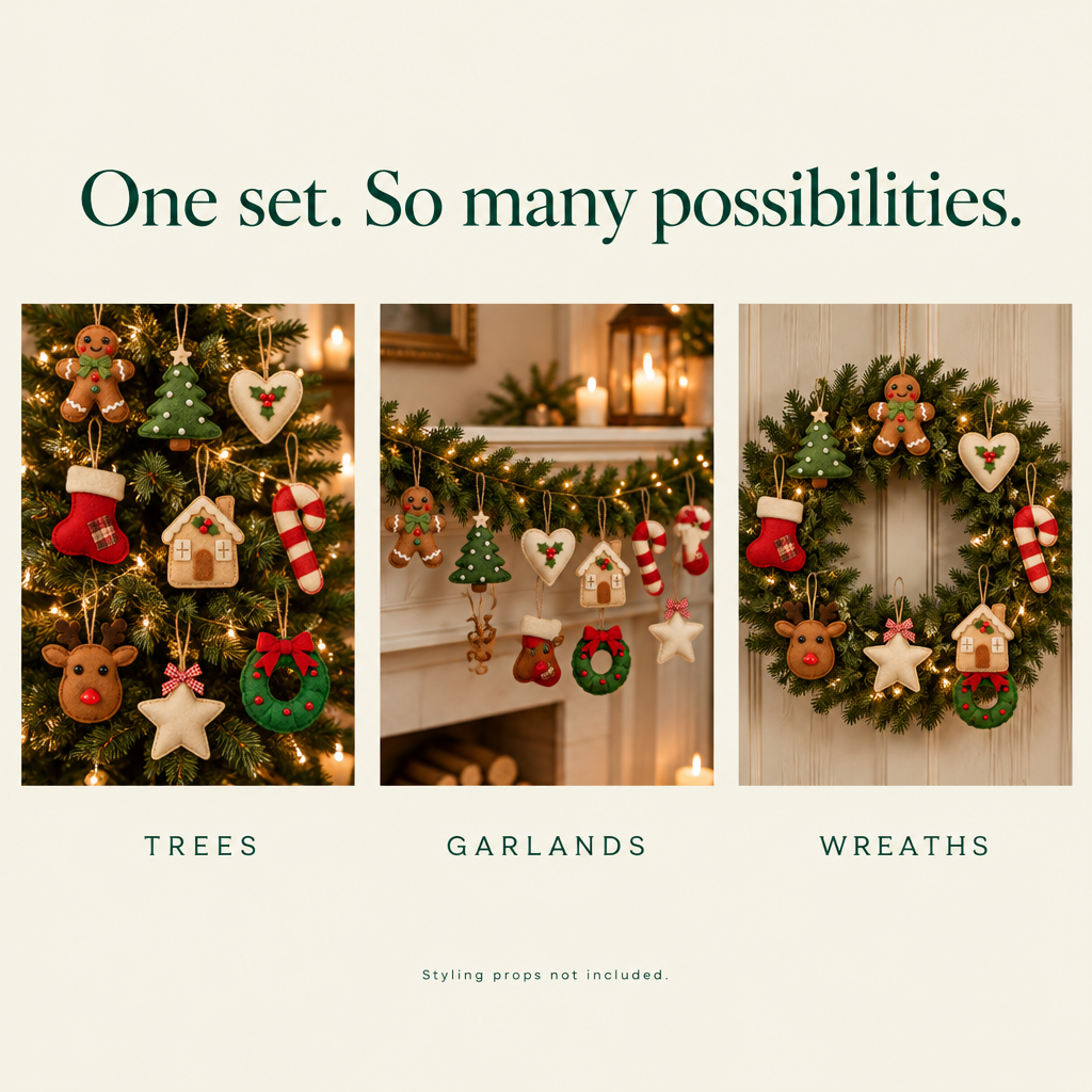 Stuffed Felt Christmas Ornaments – 9-Piece Assortment — possibilities