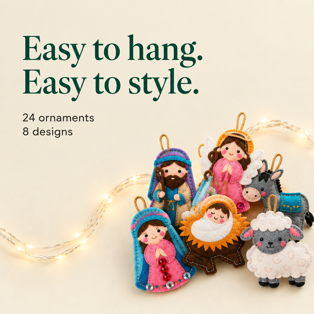 Nativity Felt Christmas Tree Ornaments – 24 Pack — details