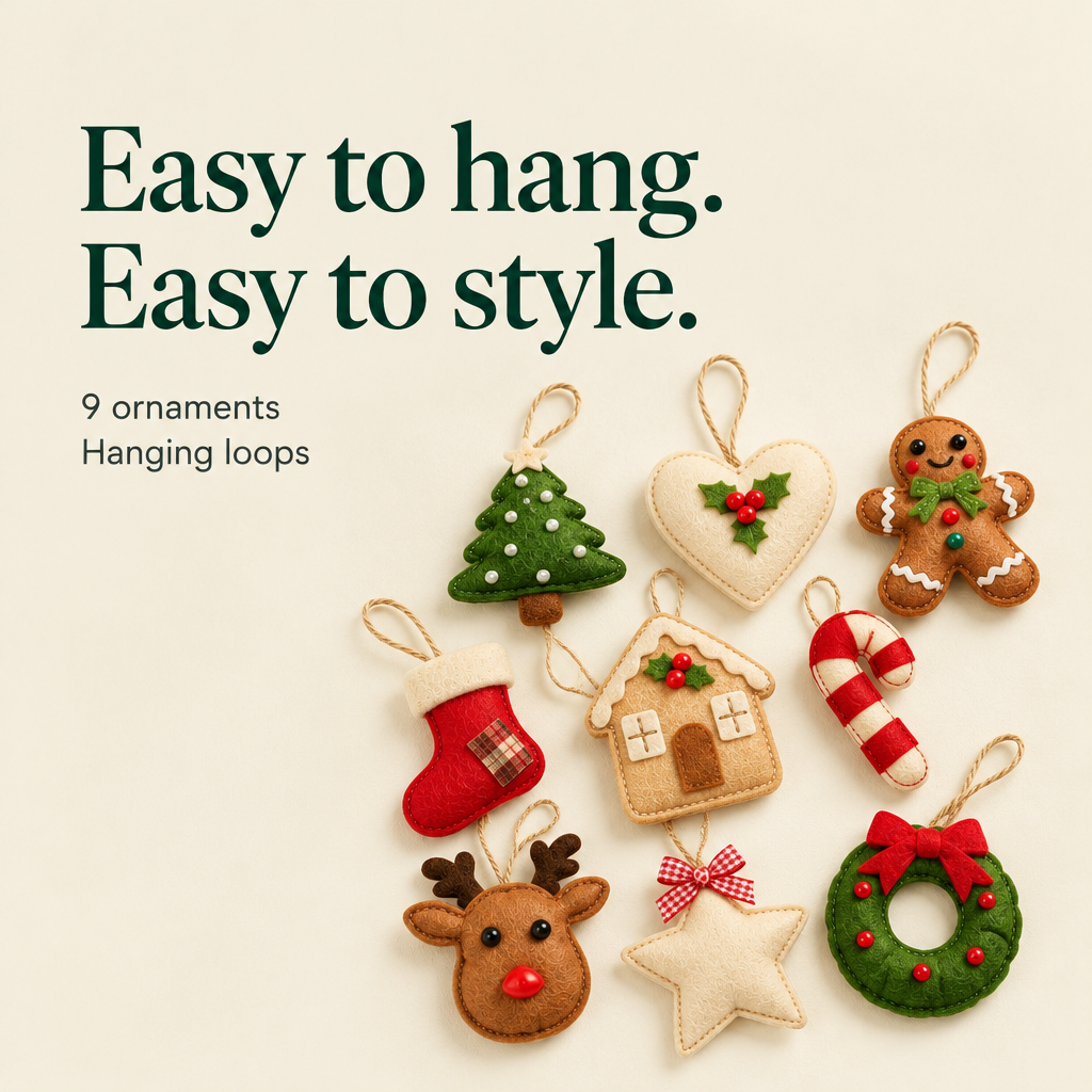 Stuffed Felt Christmas Ornaments – 9-Piece Assortment — details