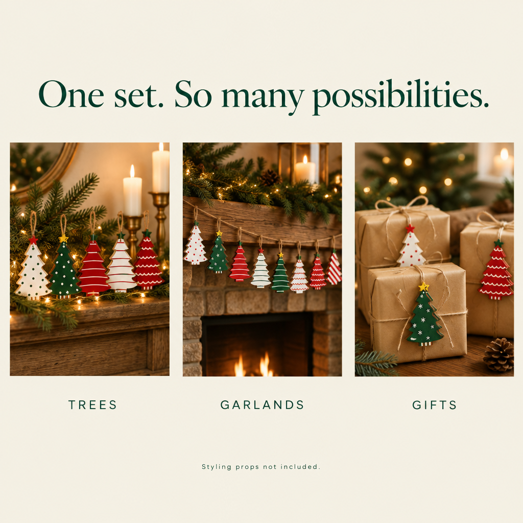 Red, Green & White Wooden Tree Ornaments – 36 Pack — possibilities
