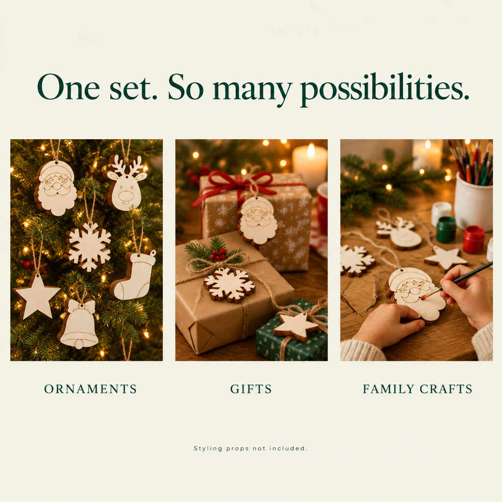 Wooden Christmas Ornament Craft Set with Tray – 45 Pack — possibilities