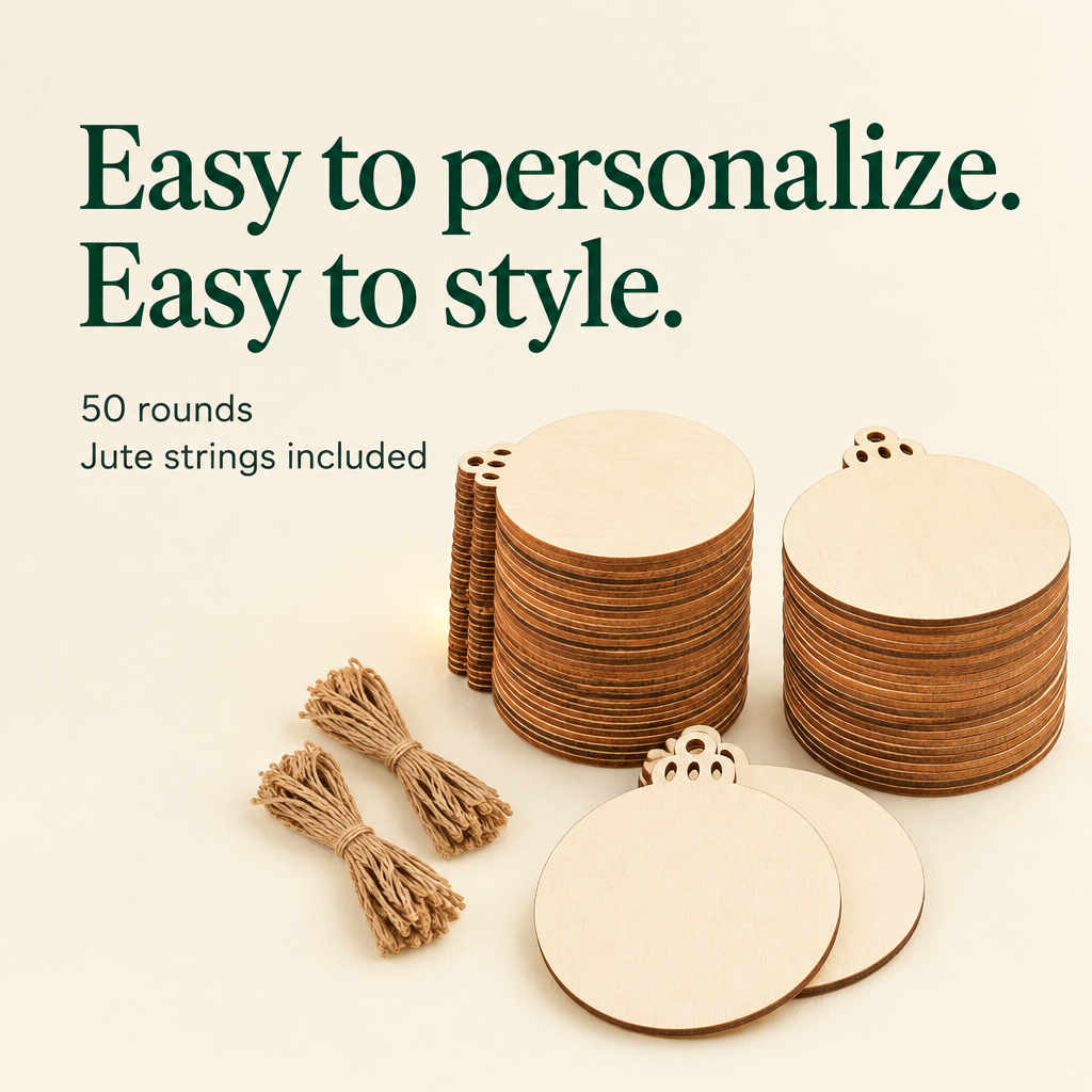 Blank Round Wooden Christmas Ornaments – 50 Pack — details