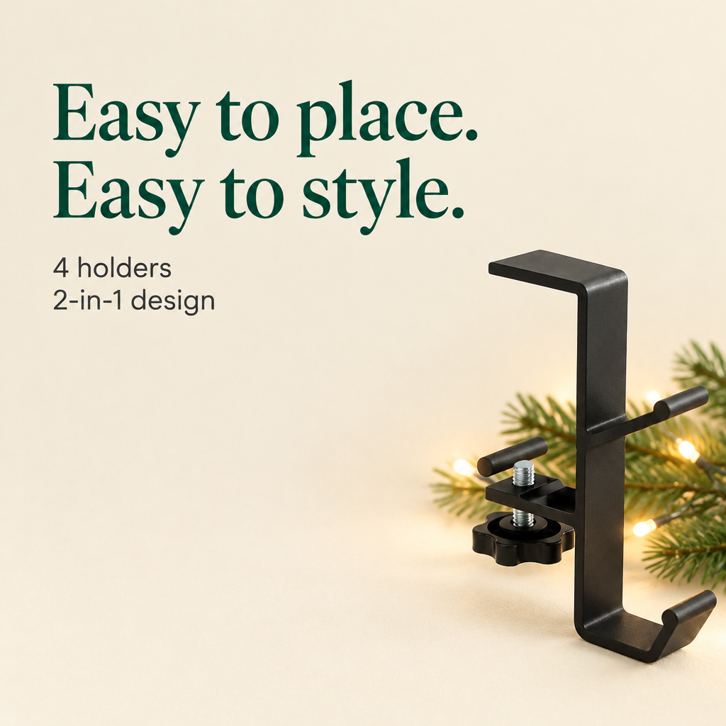 Black Metal Stocking & Garland Holders – 4 Pack — details