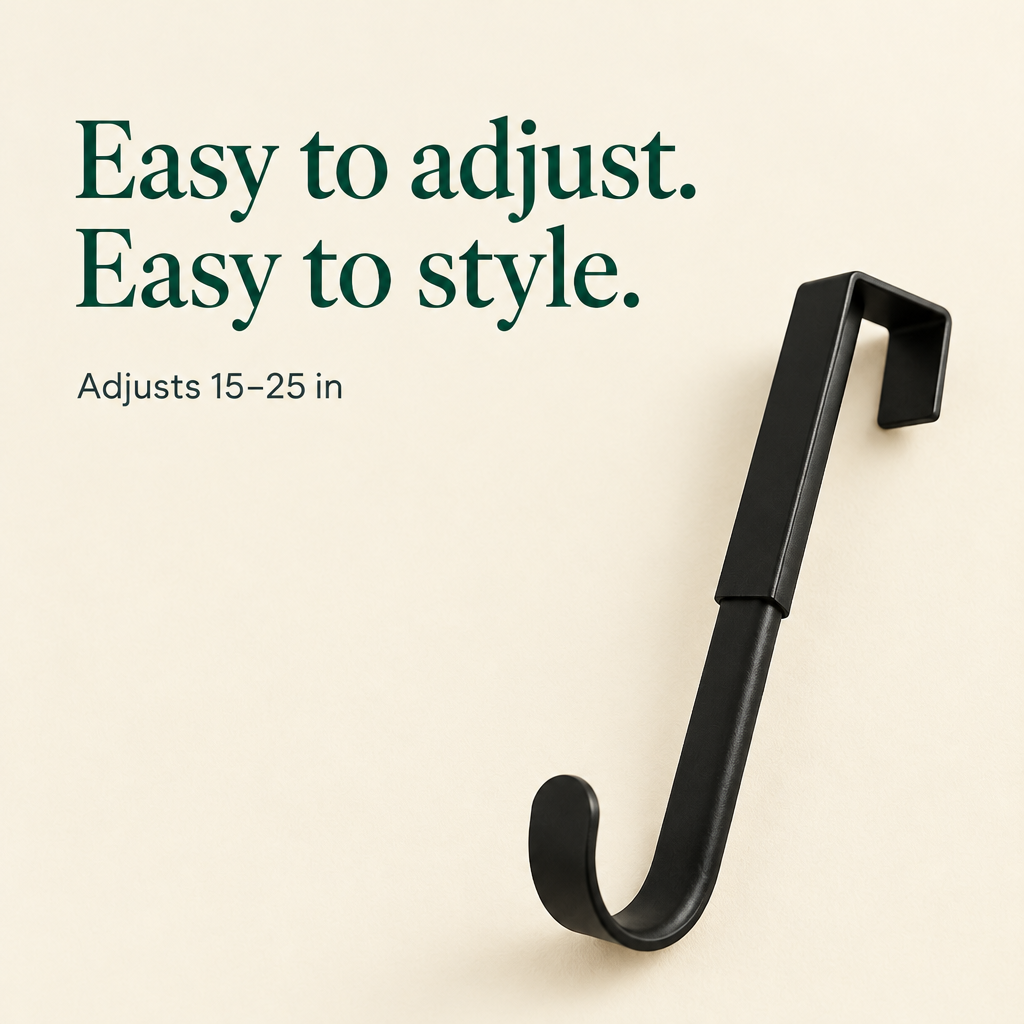 Adjustable Black Wreath Hanger – 15–25 in — details