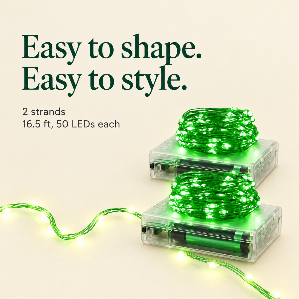 Green Battery Fairy Lights – 2 Pack, 16.5 ft, 50 LEDs — details