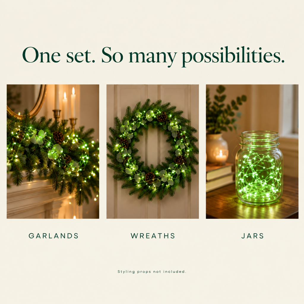 Green Battery Fairy Lights – 2 Pack, 16.5 ft, 50 LEDs — possibilities