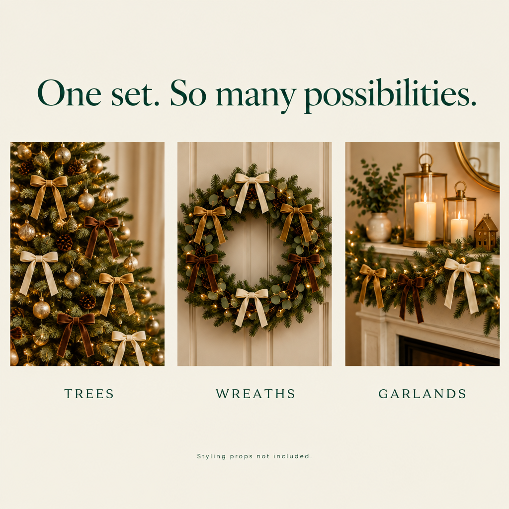 Neutral Velvet Christmas Bows – 24 Pack — possibilities