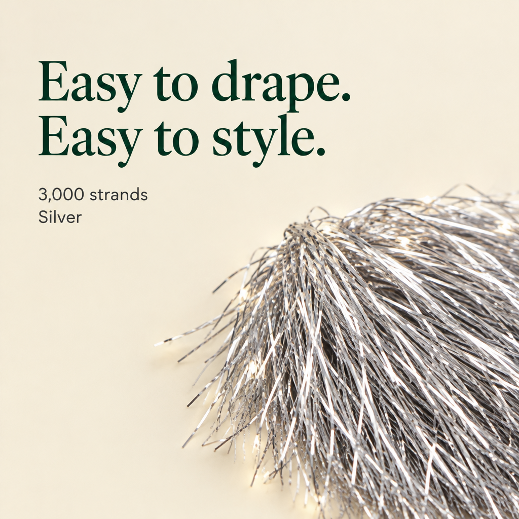 Silver Christmas Tree Tinsel Icicles – 3,000 Strands — details