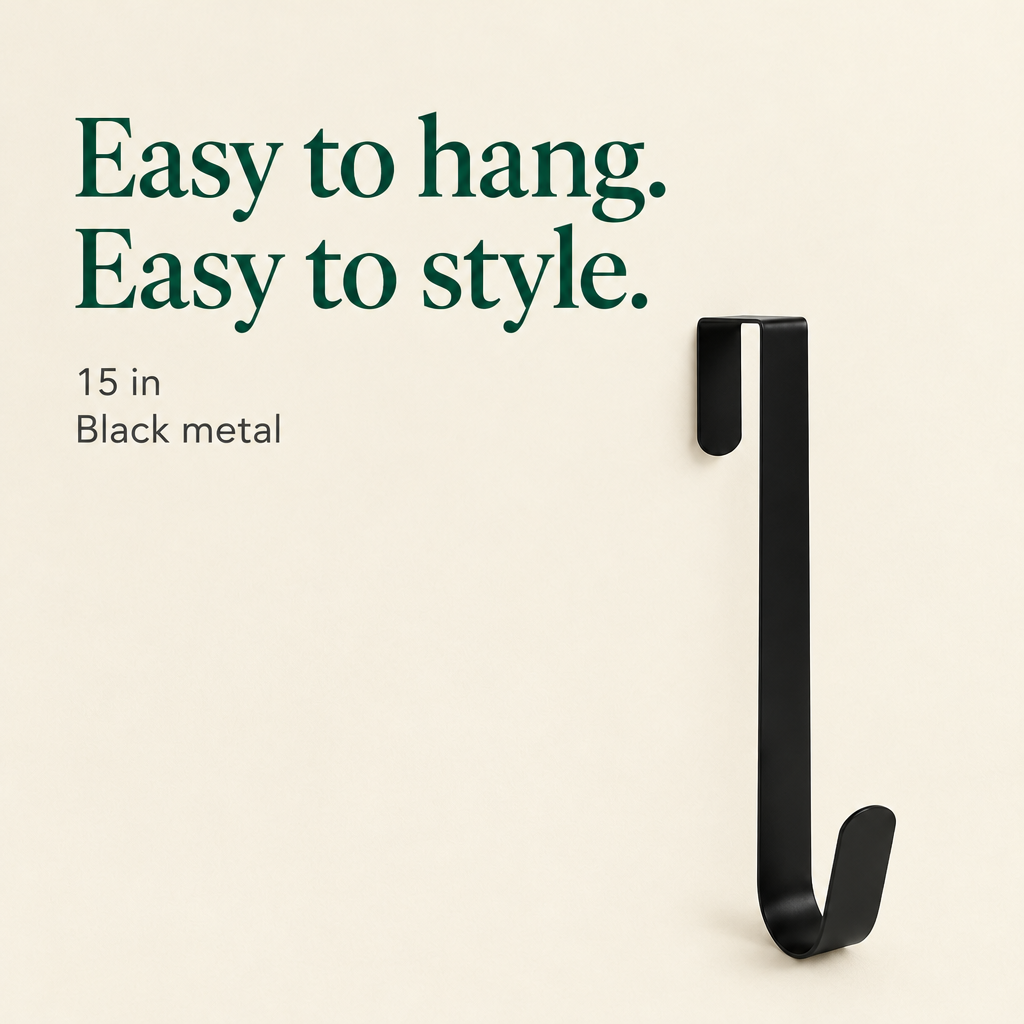 Black Over-the-Door Christmas Wreath Hanger – 15 in — details