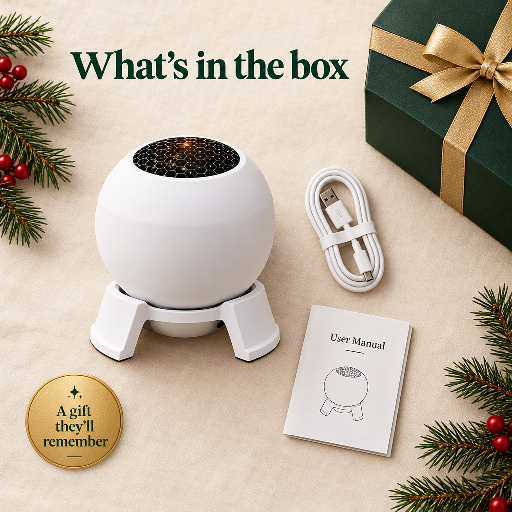 What's in the box: projector light, USB cable and user manual
