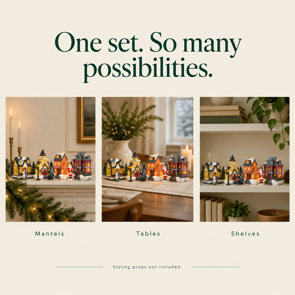 Lighted Christmas Village Set with Figurines – 12 Pieces — possibilities