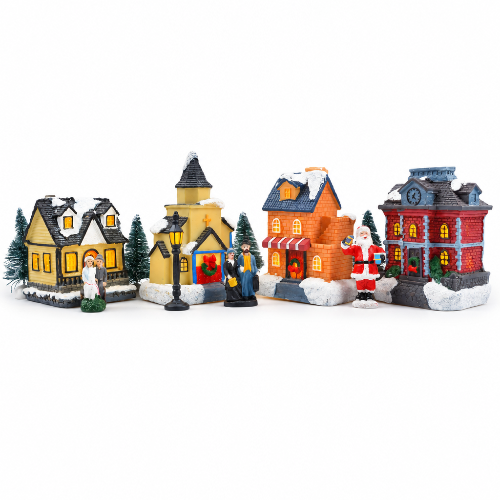 Lighted Christmas Village Set with Figurines – 12 Pieces — product