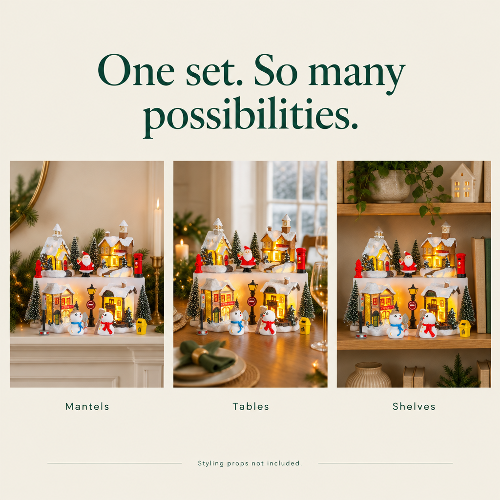 Christmas Village Set with 4 LED Houses – 16 Pieces — possibilities