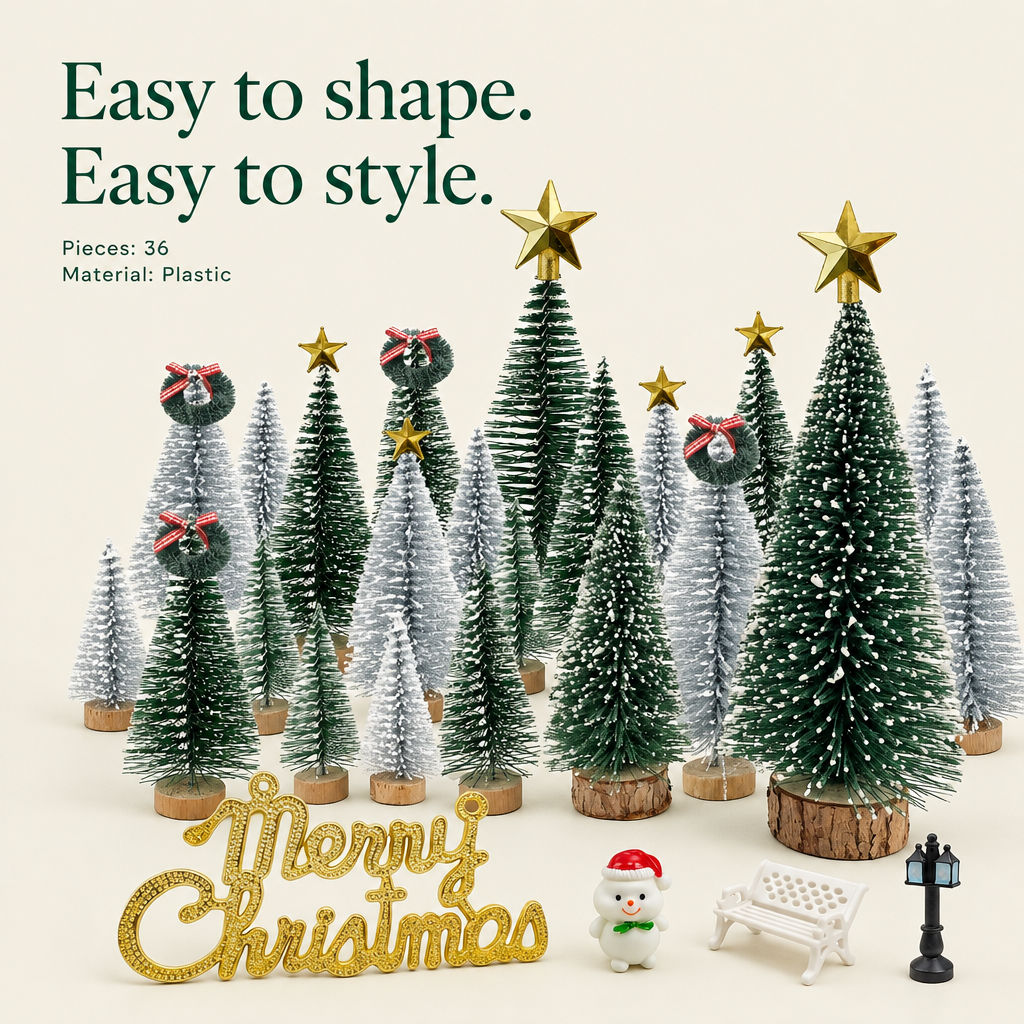 Miniature Pine Trees & Village Accessories – 36 Pieces — details