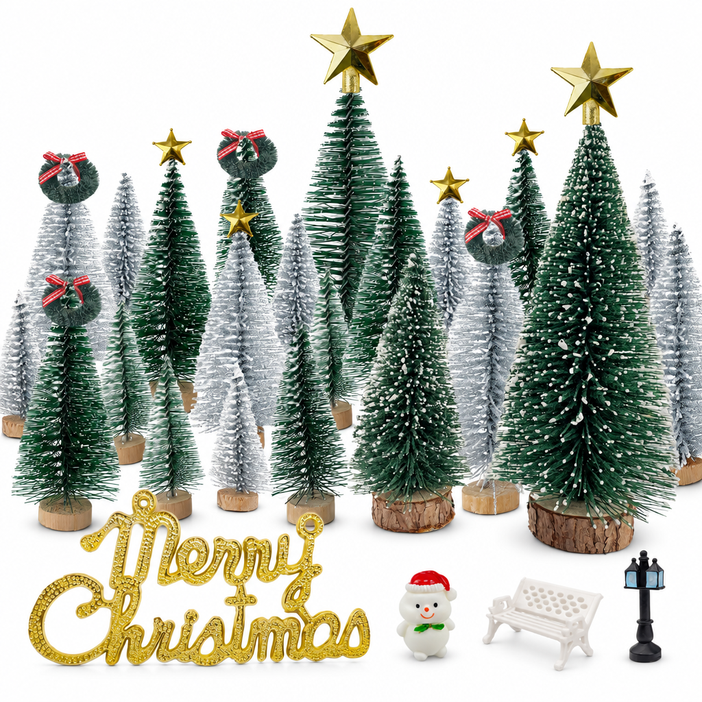 Miniature Pine Trees & Village Accessories – 36 Pieces — product