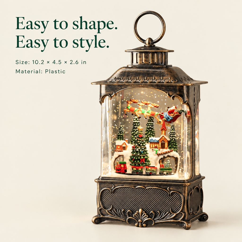 Musical Snow Globe Lantern – Santa's Village — details