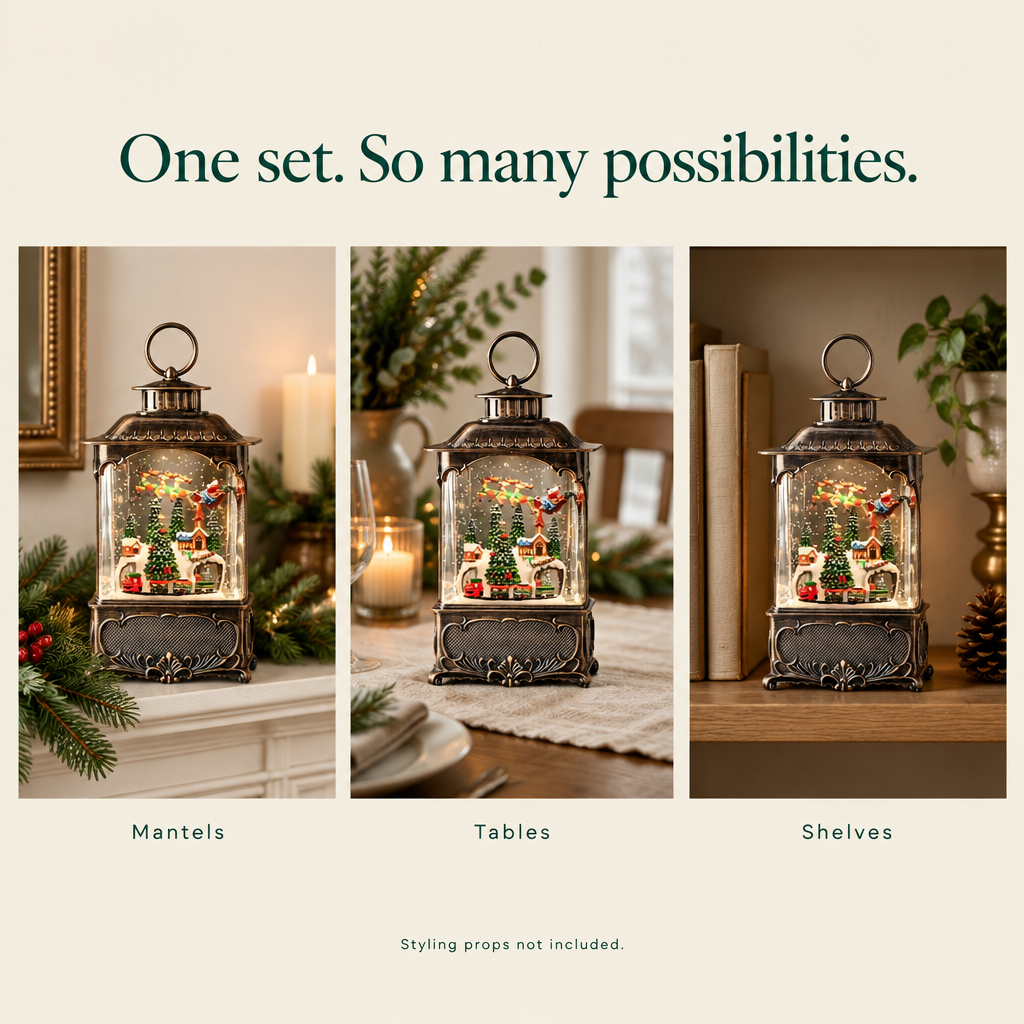 Musical Snow Globe Lantern – Santa's Village — possibilities