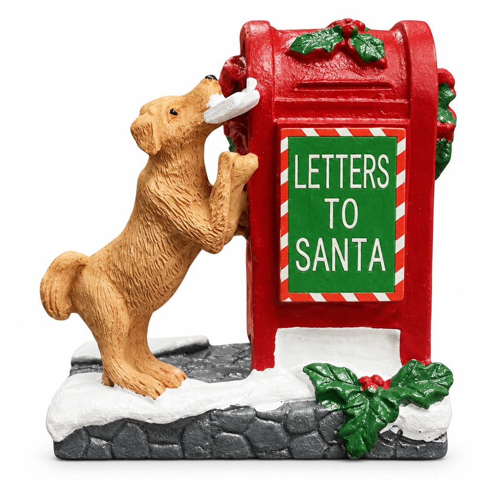 Puppy & Letters to Santa Mailbox – Village Figurine — product