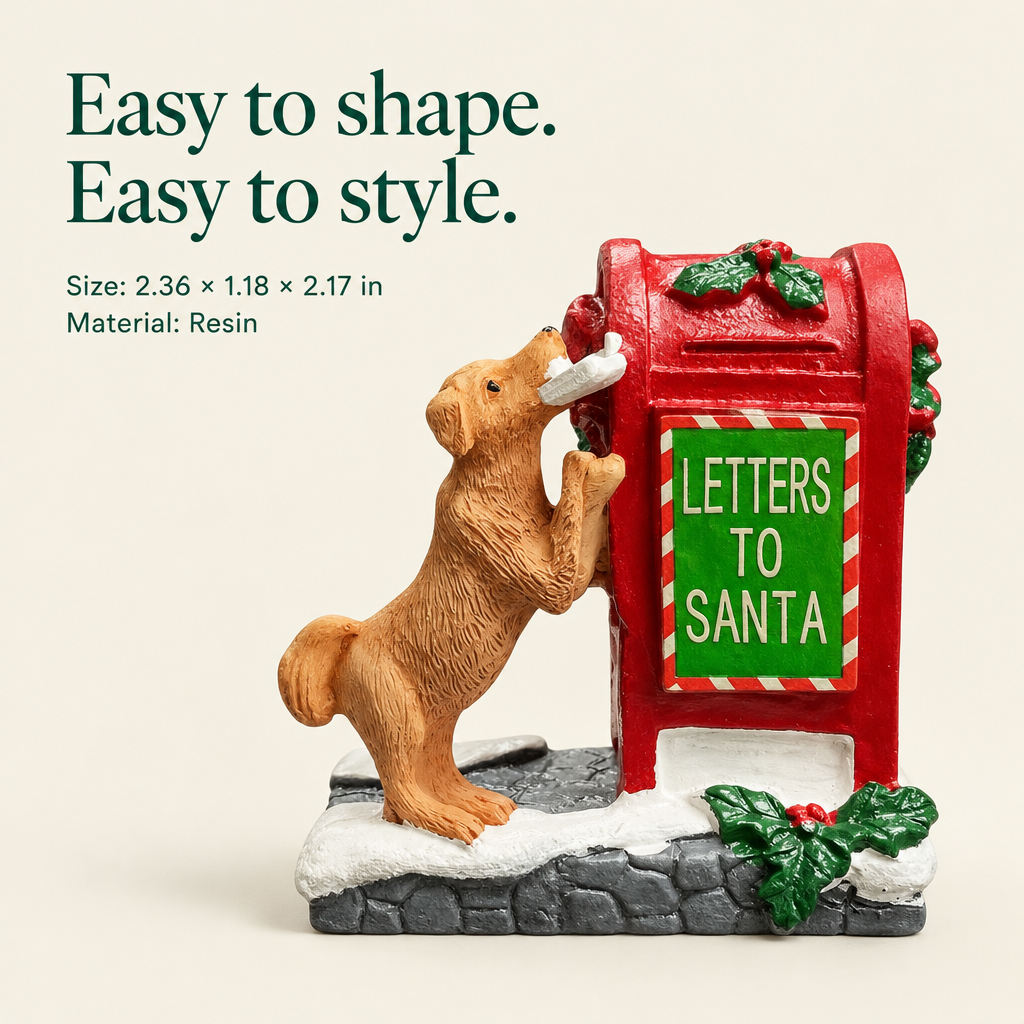 Puppy & Letters to Santa Mailbox – Village Figurine — details