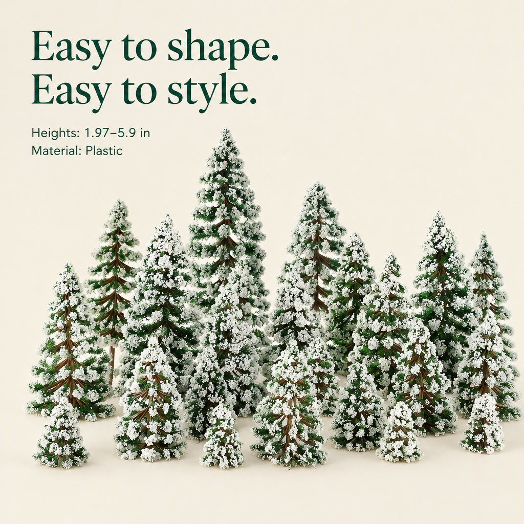 Snowy Cedar Model Trees – 35 Pieces — details