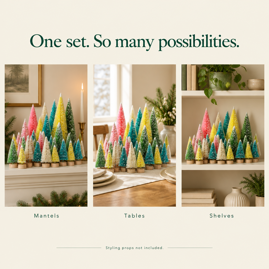 Colorful Snow-Frosted Mini Trees – 40 Pieces — possibilities