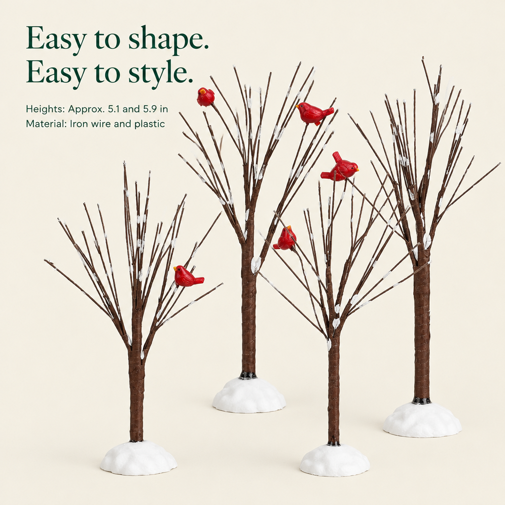 Snowy Bare Branch Village Trees with Birds – 8 Pack — details