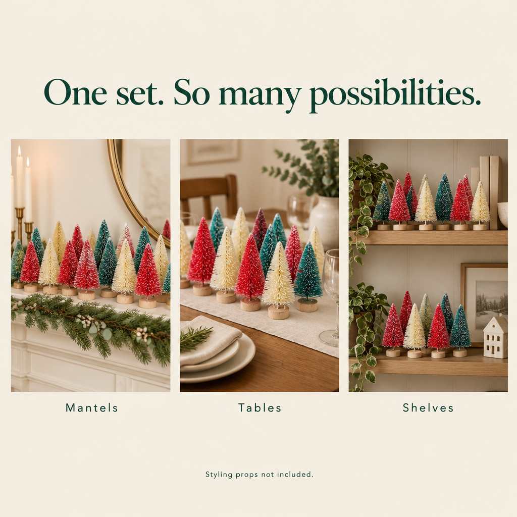 Mini Sisal Trees in Green, Red & Yellow – 48 Pieces — possibilities