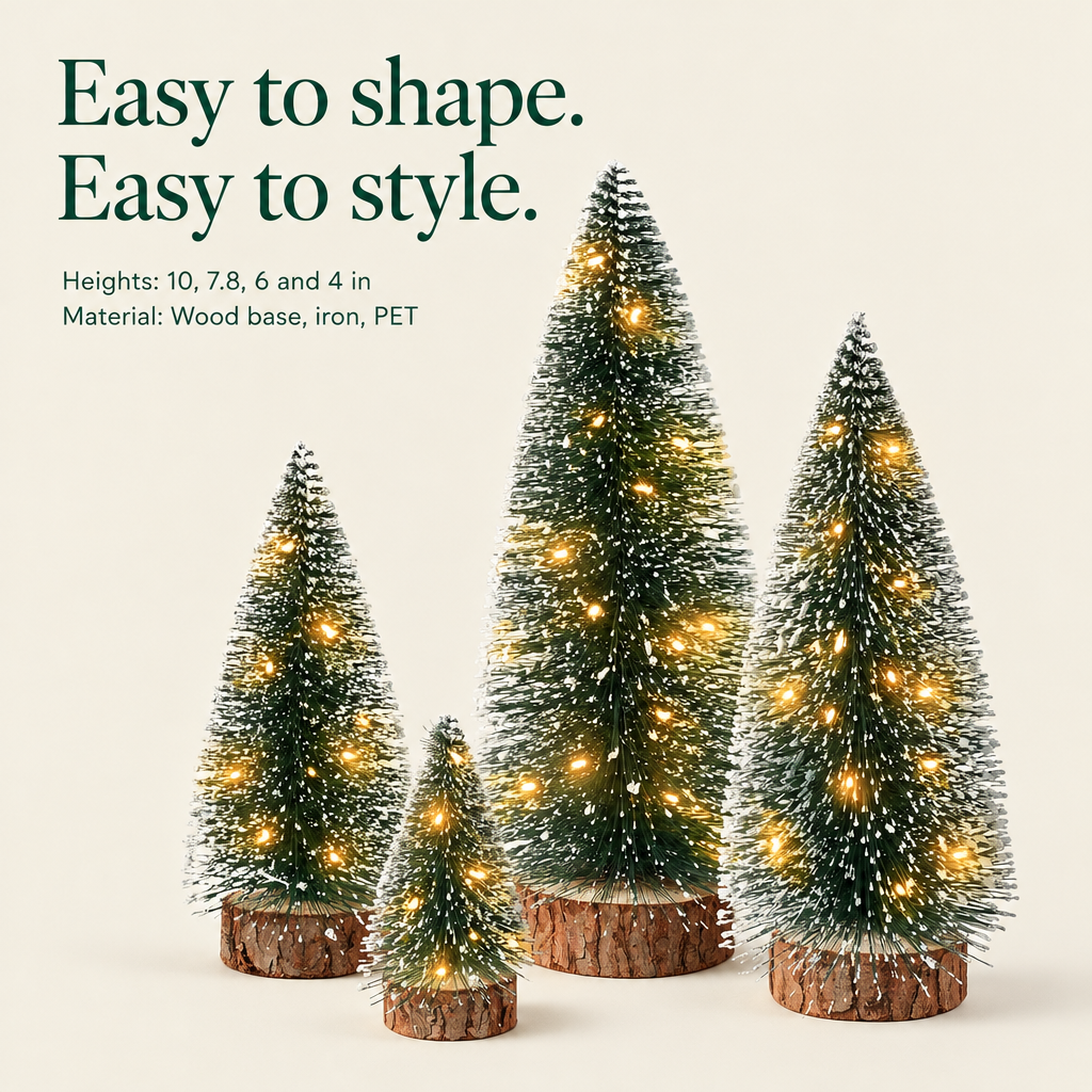 Lighted Bottle Brush Trees – 4 Pack — details