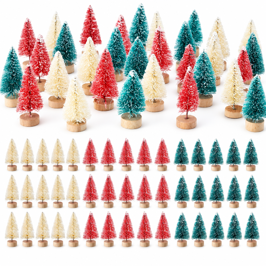 Mini Sisal Trees in Green, Red & Yellow – 48 Pieces — product