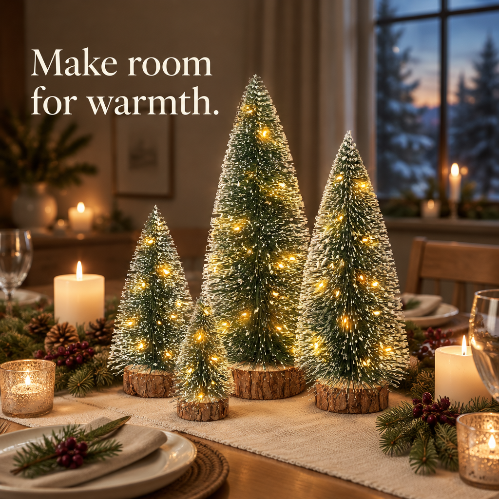 Lighted Bottle Brush Trees – 4 Pack — in use