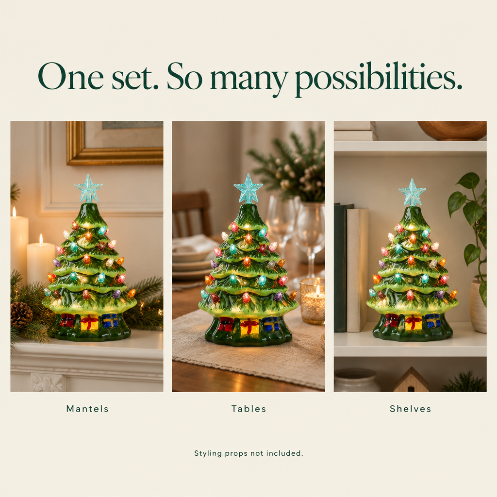 Mini Ceramic Christmas Tree with Lights – 7 in — possibilities