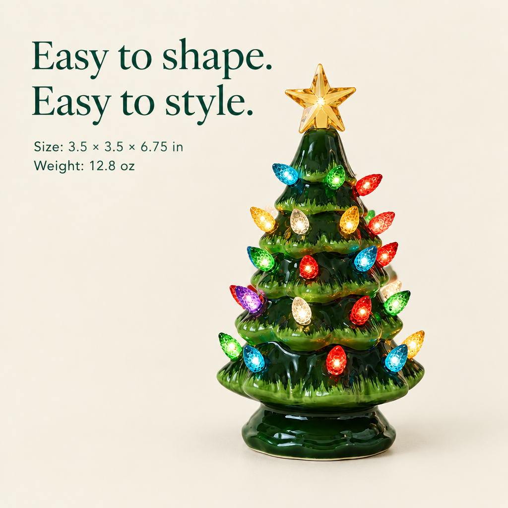 Lighted Ceramic Christmas Tree – 6.75 in — details