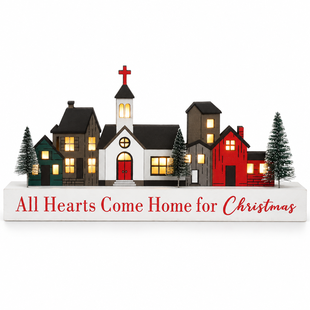 Lighted Wooden Village Merry Christmas Sign — product