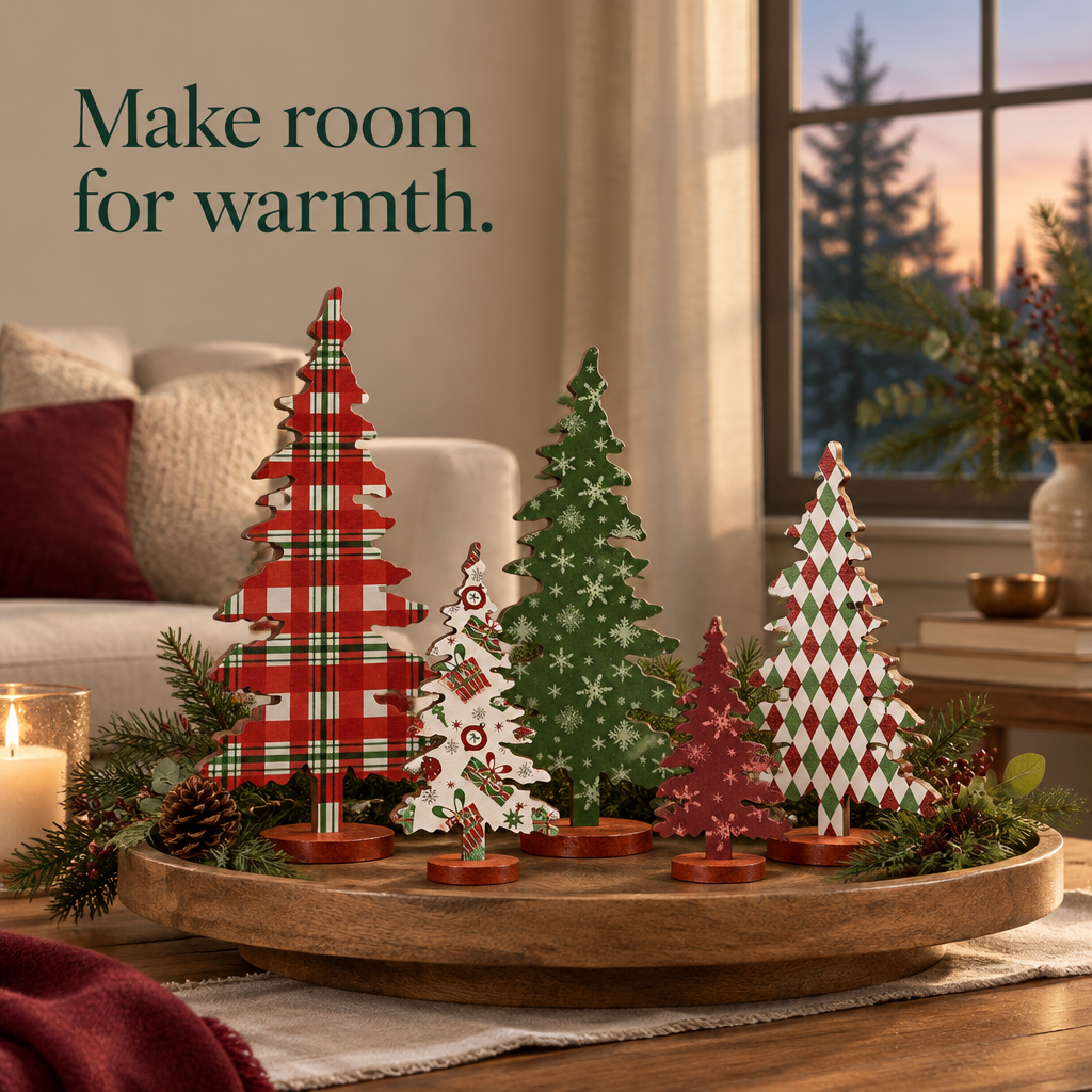 Wooden Christmas Tree Set – 5 Sizes — in use
