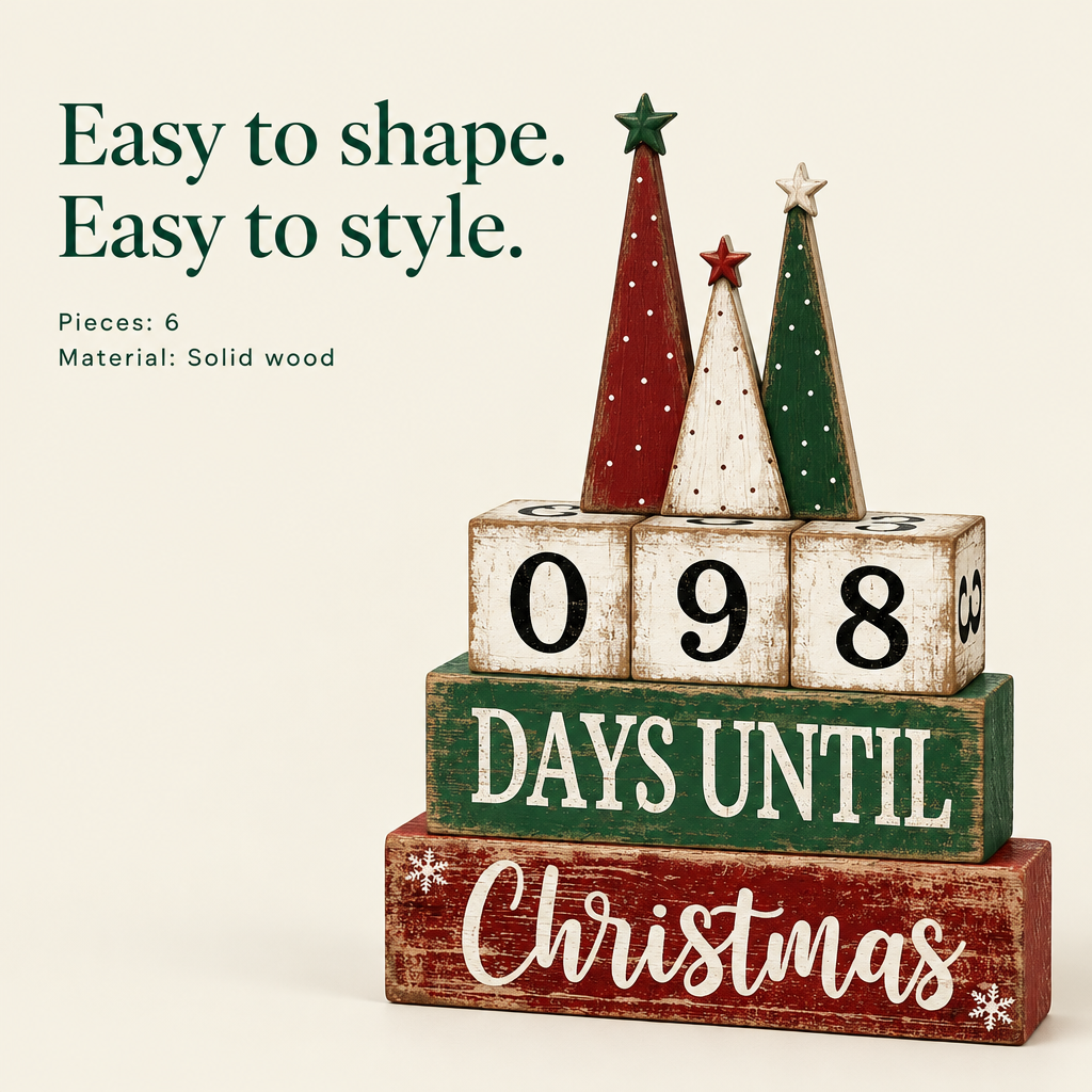 Days Until Christmas Wooden Countdown – 6 Pieces — details