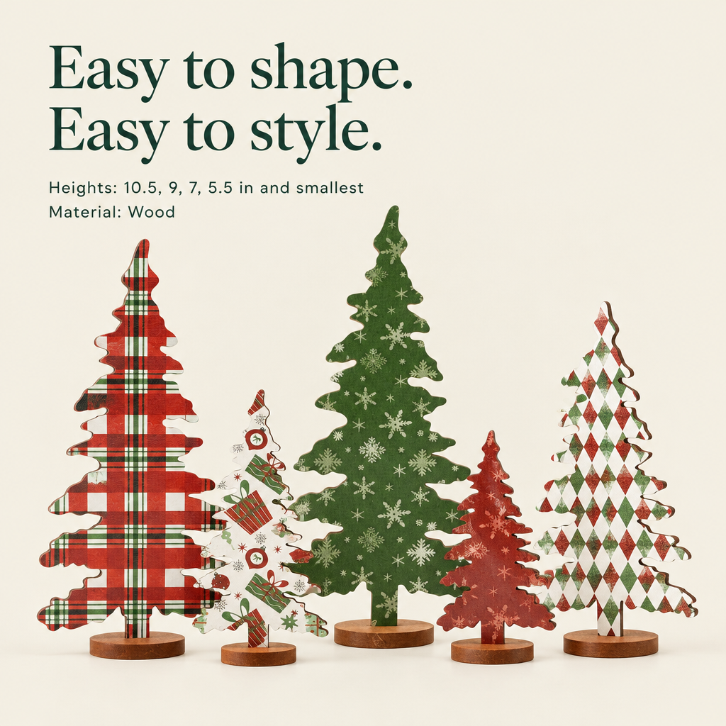 Wooden Christmas Tree Set – 5 Sizes — details