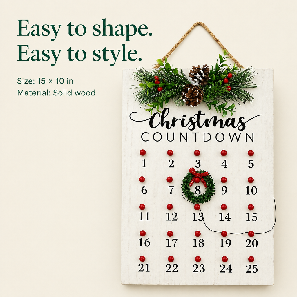 Red & White Wreath Advent Countdown Sign – 25 Days — details