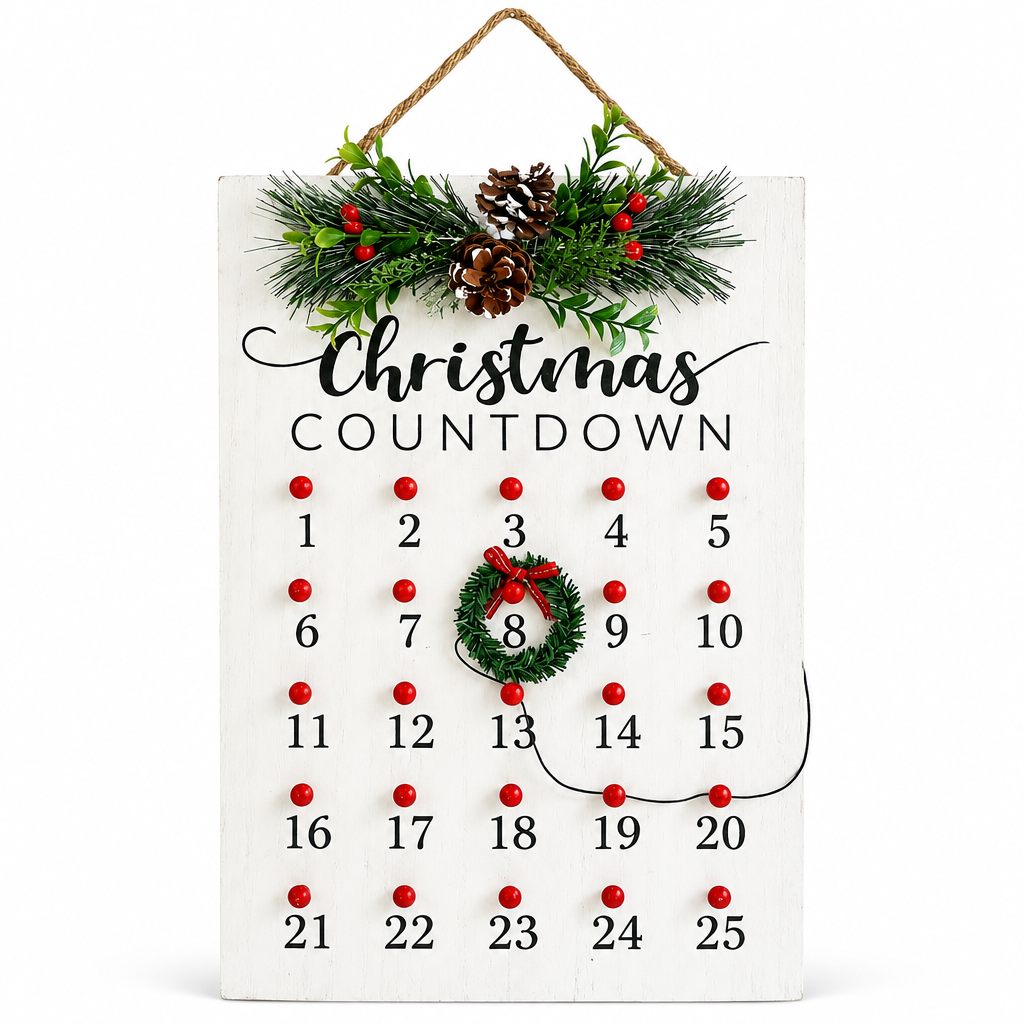 Red & White Wreath Advent Countdown Sign – 25 Days — product