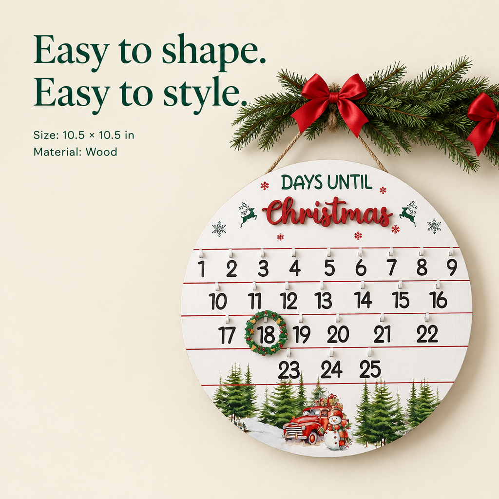 Wooden Wreath Countdown Calendar – 10.5 in — details