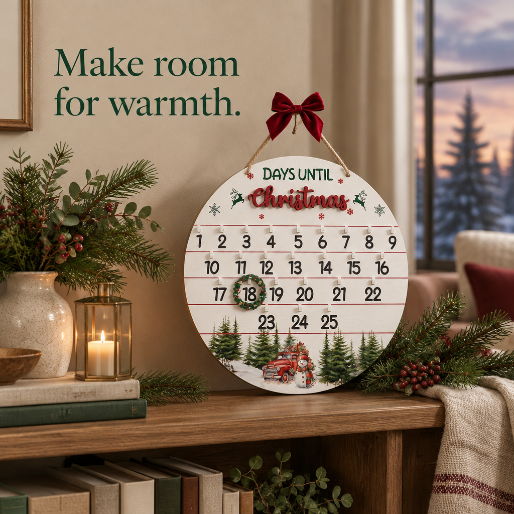 Wooden Wreath Countdown Calendar – 10.5 in — in use