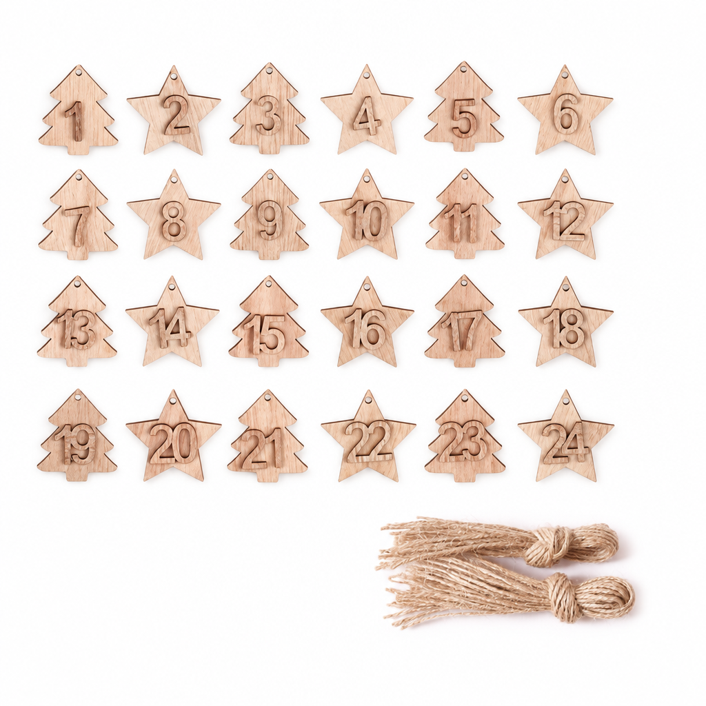 Wooden Advent Number Tags – 48 Pieces — product