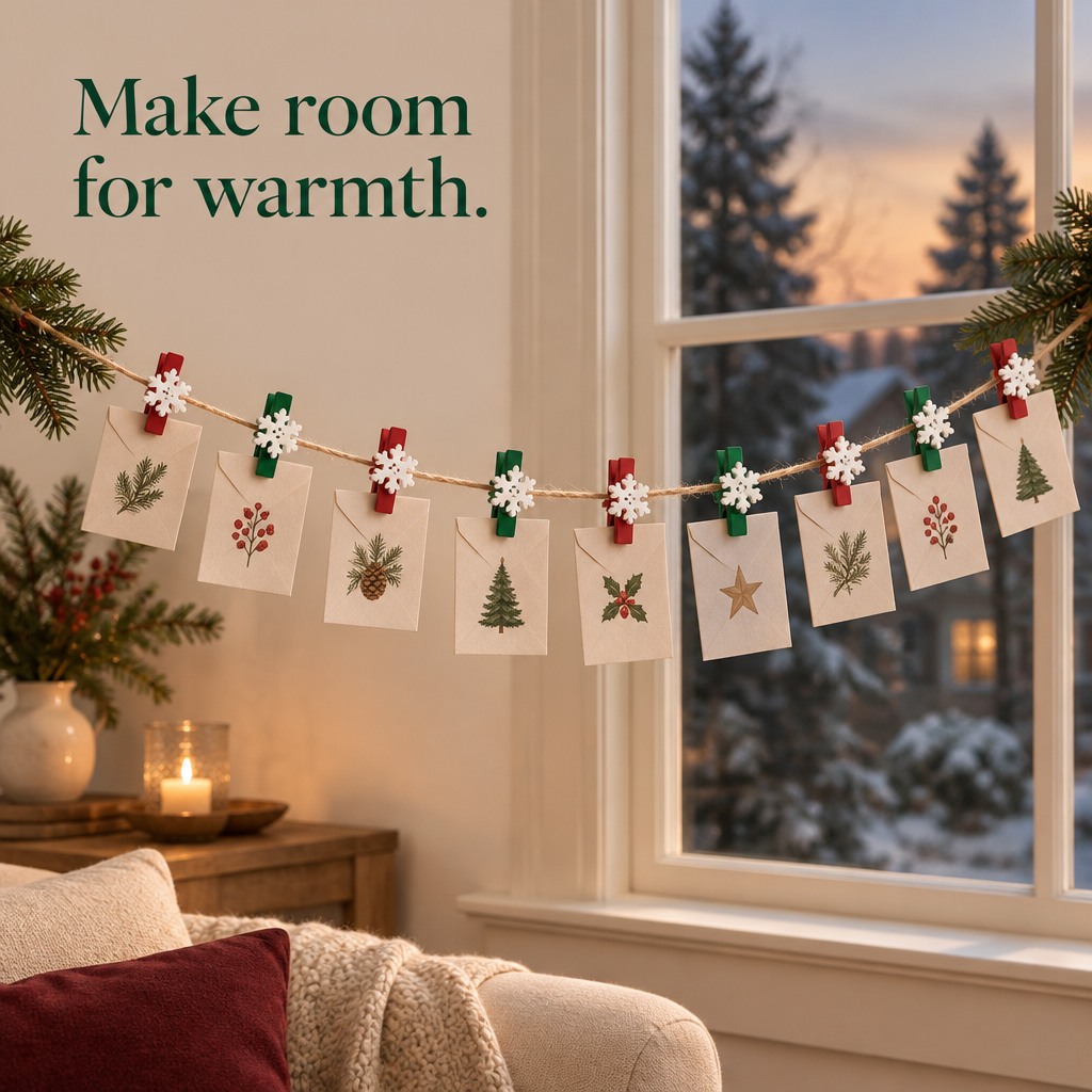 Christmas Mini Clothespins with Twine – 50 Pack — in use