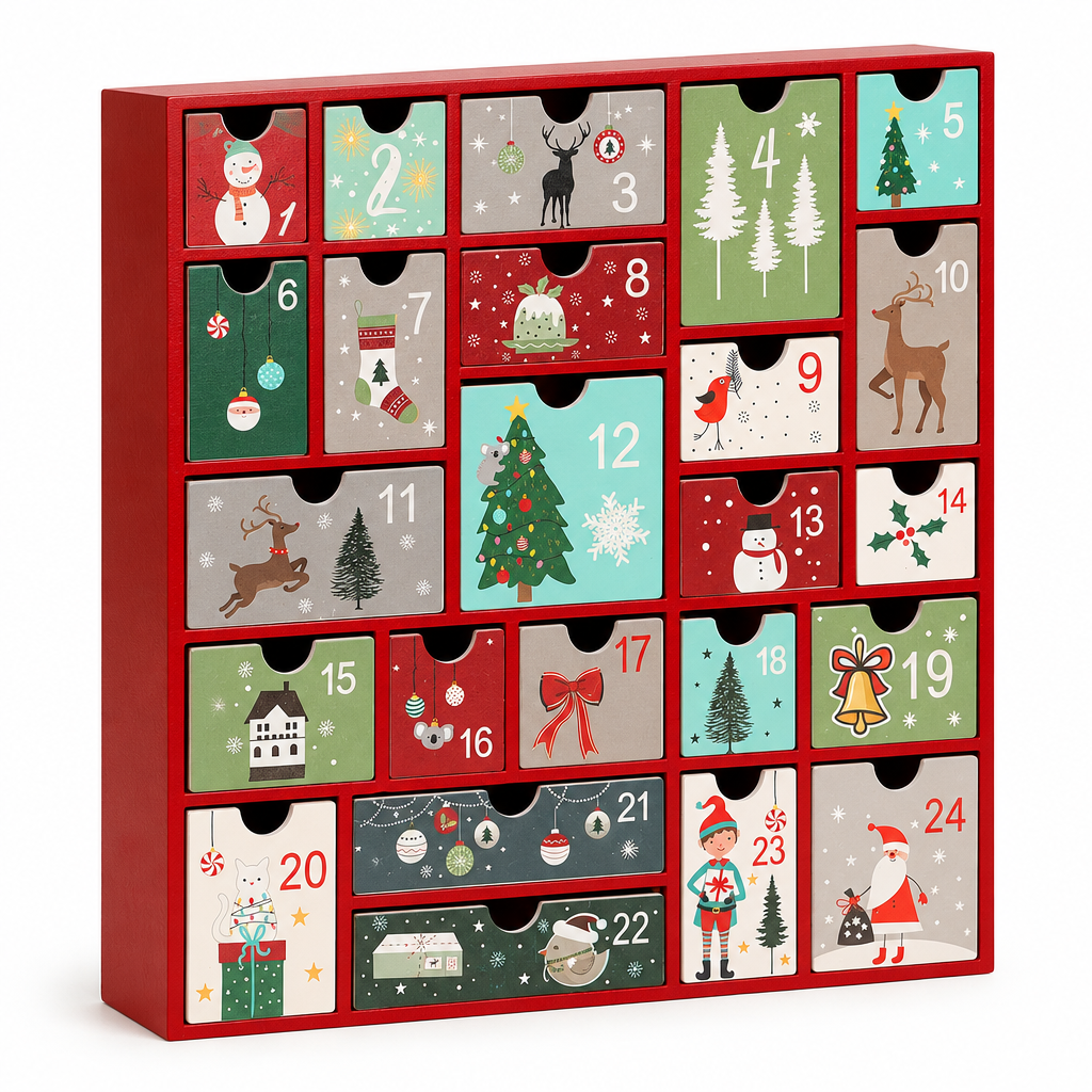 Red Wooden Advent Calendar – 24 Drawers — product